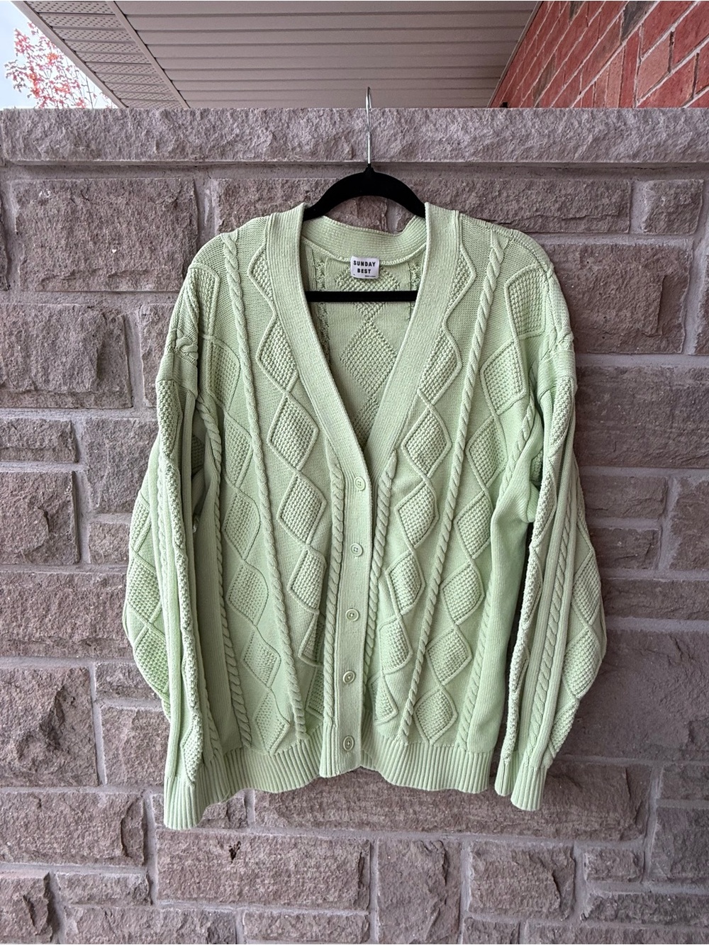 Aritzia Sunday Best Sage Green Cotton Cable Knit Oversized Cardigan XL